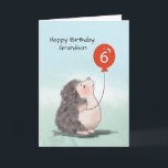 Grandson 6e Birthday Cute Hedgehog med Balloon Kort<br><div class="desc">Den tiden på året när du firar hans födelsedag är precis runt hörnet. Numret sex kan ses på den röda ballongen på kortet för att visa hans åldersgrupp gång han firar. Om du vill ge honom det här kortet,  så bör du beställa ditt exemplar i dag!</div>