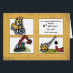 Grandson 6e Birthday Lastbilar Hälsningskort<br><div class="desc">Byggandet lastbilar arbetar hårt för att skicka din morson en lycklig 6e-födelsedag! Bakgrunden ser ut som om det är smutsigt,  ge att lastbil känner det! Säg till honom att du gräver verkligen!</div>