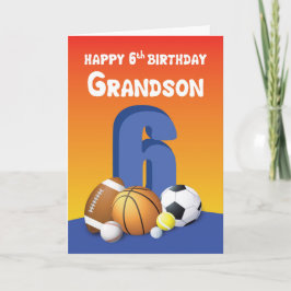 Grandson 6e Birthday Sports Bollar Kort