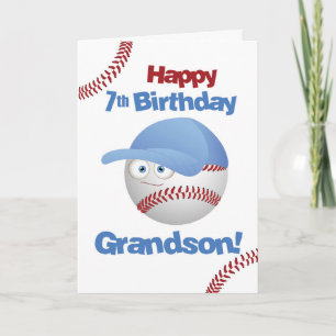 Grandson 7:e Birthday Funny Baseball Ansikte Kort