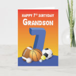 Grandson 7:e Birthday Sports Bollar Kort<br><div class="desc">Skicka en studsande födelsedag hälsning till din barnson med det här kortet som har anfallit bollar på framsidan och ett roligt på insidan. Lycklig 7:e födelsedag till honom!</div>