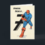 Grandson 7:e Birthday Superassistance Kort<br><div class="desc">På din morsons 7:e födelsedag är den här superhjälten i blått och orange tävla med speciella önskemål! Vilket kort för roligt till din barnson på hans 7:e födelsedag.</div>