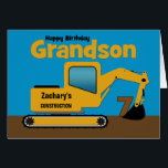 Grandson 7th Birthday Yellow Excavator Add Name Hälsningskort<br><div class="desc">A fun seventh birthday card for a grandson who loves construction equipment and earth movers. It has a yellow digger on the front with an area on the cab where you can change the name of the construction company to your grandson's name. Te number 7 is being scooped up in...</div>