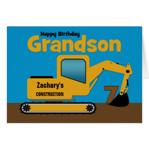 Grandson 7th Birthday Yellow Excavator Add Name Hälsningskort