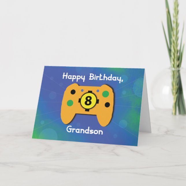 Grandson 8 Year Old Birthday Gamer Controller Kort (Framsida)