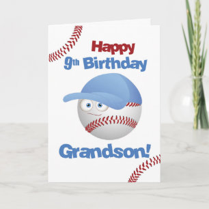 Grandson 9 Birthday Funny Baseball Ansikte Kort