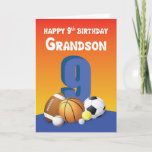 Grandson 9th Birthday Sports Bollar Kort<br><div class="desc">En lycklig och roligt firande ligger precis runt hörnet när din älskade barnson snart blir nio år gammal. Ge honom det här kortet när hans nionde födelsedag kommer.</div>