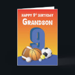 Grandson 9th Birthday Sports Bollar Kort<br><div class="desc">En lycklig och roligt firande ligger precis runt hörnet när din älskade barnson snart blir nio år gammal. Ge honom det här kortet när hans nionde födelsedag kommer.</div>