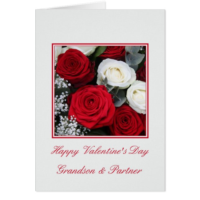 Grandson and Partner Red and white ro Hälsningskort (Framsidan)
