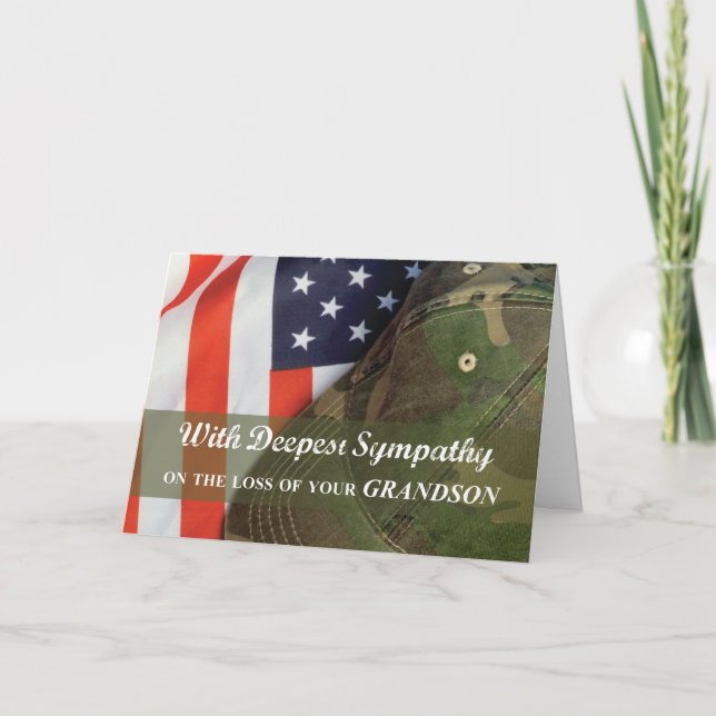 Grandson Army Soldier Sympathy Hat & Flagga Kort (Framsida)