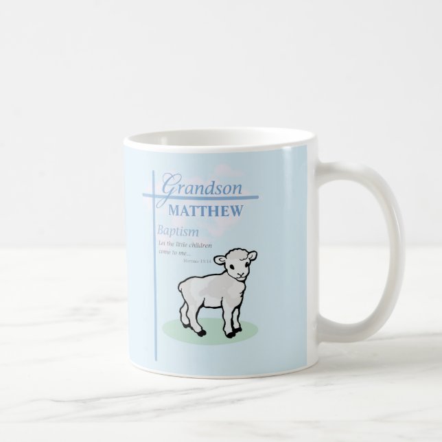 Grandson Baptism Blue Boy Lamb Personlig Kaffemugg (Höger)
