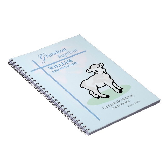 Grandson Baptism Blue Lamb Personlig Anteckningsbok (Högra Sidan)
