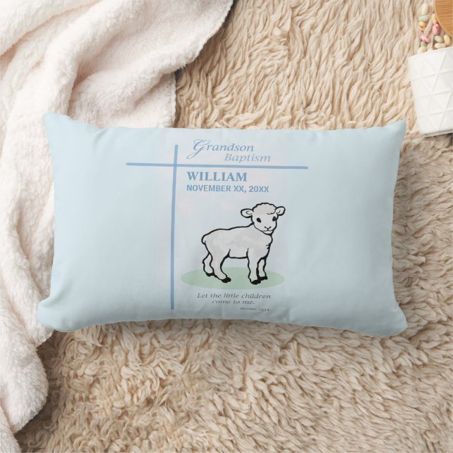 Grandson Baptism Blue Lamb Personlig Lumbarkudde (Filt)
