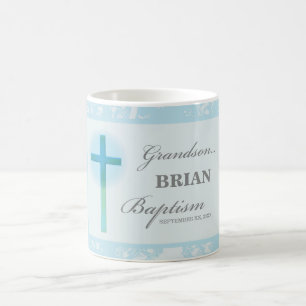 Grandson Baptism Blue Snöre Personlig Kaffemugg