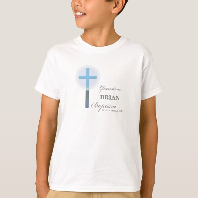 Grandson Baptism Blue Snöre Personlig T Shirt (Framsida)