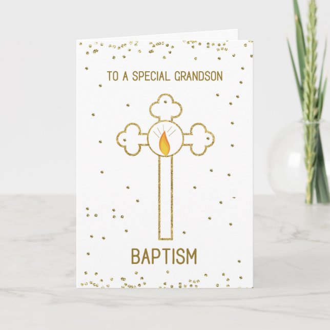 Grandson Baptism Guld Kor Kort (Framsida)