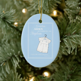 Grandson Baptism Kostym på Baby blue Personlig Julgransprydnad Keramik