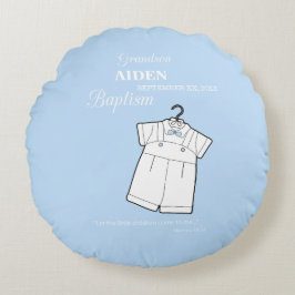 Grandson Baptism Kostym på Baby blue Personlig Rund Kudde