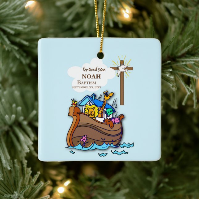 Grandson Baptism Noahs Ark Personlig Julgransprydnad Keramik (Träd)
