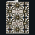 Grandson Birthday Abstrakt Mandala Design Hälsningskort<br><div class="desc">Ett roligt sätt att önska din sonson en grattis på födelsedagen. Detta kort har en mycket manlig känsla och består av sammanlåsande geometriskt figurer. Huvuddelen av färg är brun,  med svart och vitt. Ett underbart kort som en man kommer att uppskatta. Vänstern berättar hur mycket han elak till dig.</div>