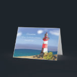 Grandson Birthday Coastal Lighthouse Kort<br><div class="desc">Fira din älskade barnsons speciella dag med det här charmerande vattenfärgkortet. Med en kustscen tar det vibrerande vågar försiktigt hand om sandstranden,  medan ett infångande rött och vitt fyr står högt mot himlar. Låt honom veta att hans ljus lyser mycket.</div>