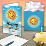 Grandson Birthday Cute Card Kort<br><div class="desc">Få din morson att känna sig speciell på sin födelsedag genom att skicka honom en glad leende dekorativ Gult och orange sol som flyter i blå himmel med moln. Inuti texten står det: "sol började skaka lite ljusare den dag du föddes."</div>