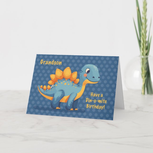 Grandson Birthday Dinosaur Dinomite Polka dots Kort (Framsida)