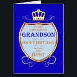 Grandson Birthday med Shield Hälsningskort<br><div class="desc">Önska din morson en grattis på födelsedagen med en royal sköld. En gyllene krona sitter över en sköld med guldskrov. Säg till din morson att han är bäst på ett vanligt medeltida sätt!</div>