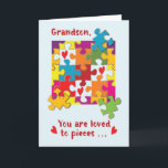Grandson Birthday Puzzle Kärlek till Delar Kort<br><div class="desc">Lägg i högerna delar för att fira din barnsons födelsedag som snart kommer att äga rum. Ett av dessa delara är att ha ett sött,  roligt och färgstarkt redo för hälsningskort för honom gång hans speciella dag kommer. Det här blir ett bra-kort till ge.</div>
