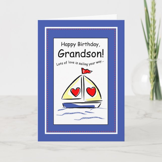 Grandson Birthday, Segelbåt, Christian Kort (Framsida)