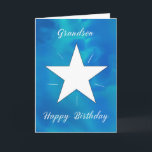 Grandson Birthday Star Blue Grönt Watercolor Kort<br><div class="desc">Firar din barnson med ett födelsedagskort som är lika livfullt och speciellt som han är! En förbluffande vattenfärgblandning av blues, gröntar och teals skapar en dynamisk bakgrund, medan en skuggande vit stjärna i mitten utstrålar med energi och ljus. Perfekt till vilken barnson som helst, denna trevliga och upplyftande design är...</div>
