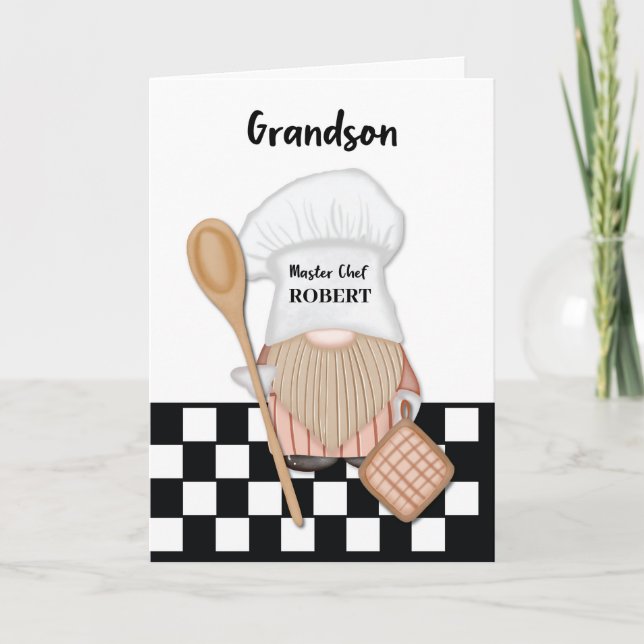 Grandson Birthday Whimsical Gnome Chef Cooking Kort (Framsida)