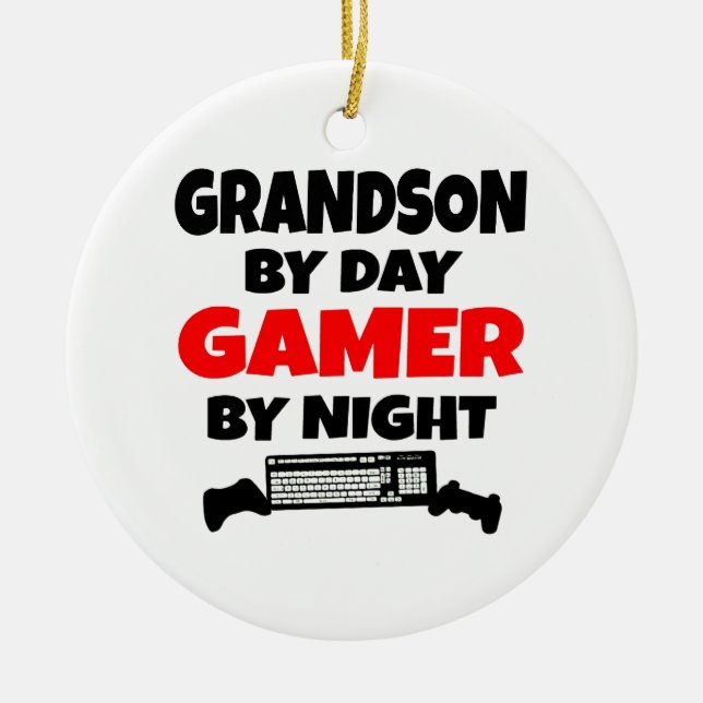 Grandson by Day Gamer by Night Julgransprydnad Keramik (Framsidan)