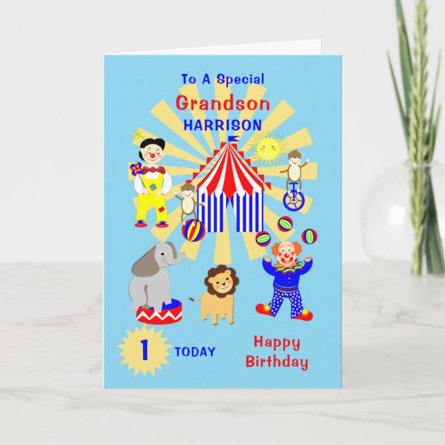 Grandson Circus Clown Roligt Grattis på födelsedag Kort (Framsida)