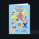 Grandson Circus Clown Roligt Grattis på födelsedag Kort<br><div class="desc">Toppen,  söta tecknad Circus-clowner och djur,  inklusive lejonare,  elefant- och kindapor. en sådan roligt och ett färgkort som är enkelt att anpassa med en namn och ett meddelande för den extra speciellare pekfunktionen utan kostnad för extra.</div>