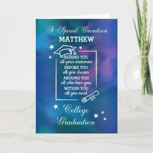 Grandson College Gradute Quote Blue Watercolor Kort