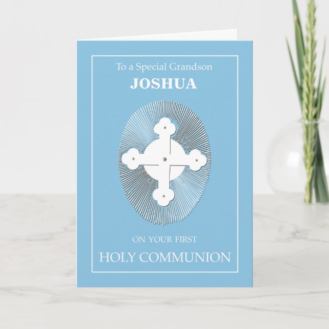 Grandson Custom Name Communion Blue med Kor Kort (Framsida)