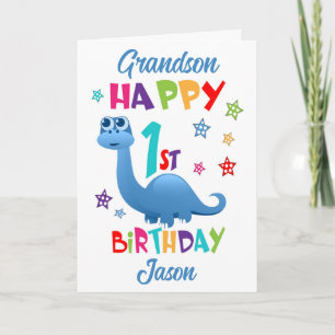 Grandson Dinosaur 1:a födelsedagen Kort