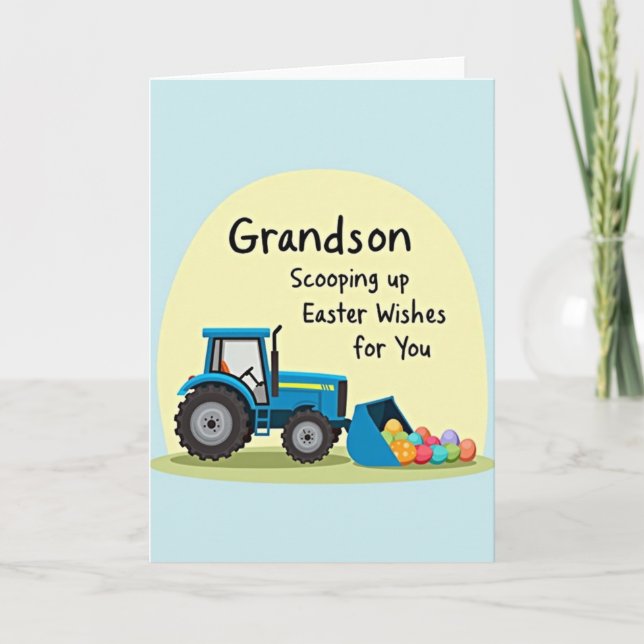 Grandson Easter Wishes Tractor Card Kort (Framsida)