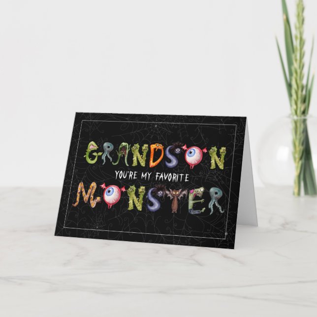 Grandson Favorite Monster Funny Halloween Kort (Framsida)