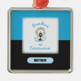 Grandson First Communion, Blue Kopp Julgransprydnad Metall