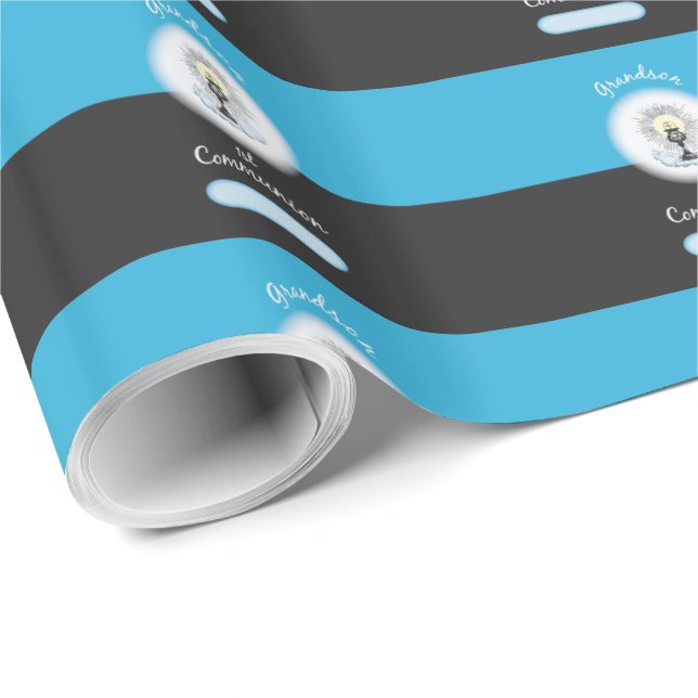 Grandson First Communion, Blue Kopp Presentpapper (Rullad Hörn)