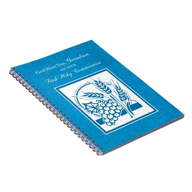 Grandson First Communion Blue, Wheat, Graps Anteckningsbok Med Spiral (Högra Sidan)