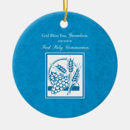 Grandson First Communion Blue, Wheat, Graps Julgransprydnad Keramik