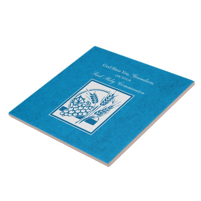 Grandson First Communion Blue, Wheat, Graps Kakelplatta (Sidan)