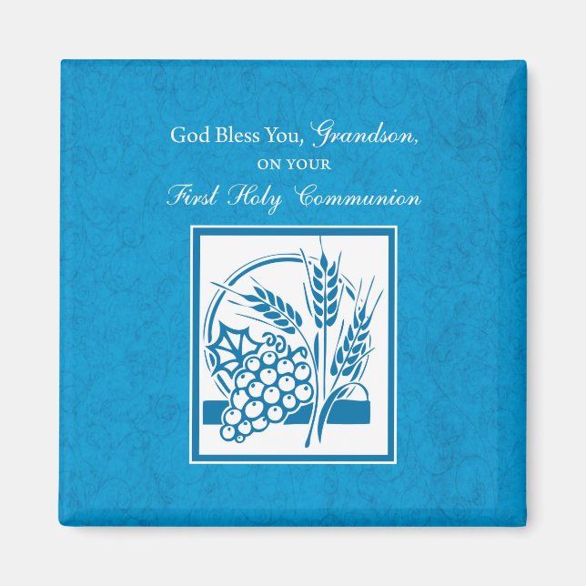 Grandson First Communion Blue, Wheat, Graps Magnet (Framsidan)