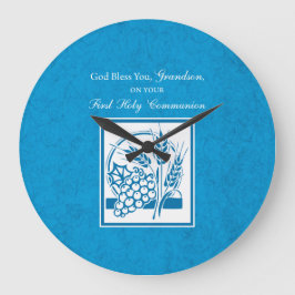 Grandson First Communion Blue, Wheat, Graps Stor Klocka