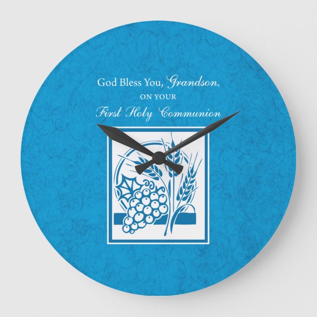 Grandson First Communion Blue, Wheat, Graps Stor Klocka (Framsida)