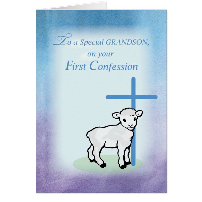 Grandson First Confession, Lamb, Kor Hälsningskort (Framsidan)
