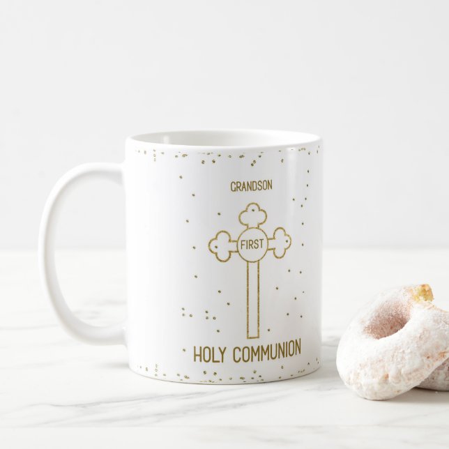 Grandson First Heliga Communion Guld Titta Kor Kaffemugg (Med munk)